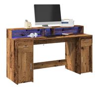 vidaXL Escritorio con LED madera ingeniería envejecida 160x55x91 cm