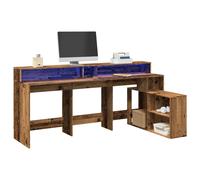 vidaXL Escritorio con LED madera ingeniería envejecida 200x104x91 cm