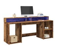 vidaXL Escritorio con luz LED madera ingeniería 200x55x91 cm en color Blanco/Marrón roble/artisian oak y más | estructura resistente ideal para salón dormitorio o estudio