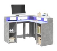vidaXL Escritorio con LED madera ingeniería gris hormigón 130x130x91cm