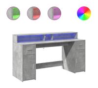 vidaXL Escritorio con LED madera ingeniería gris hormigón 160x55x91 cm