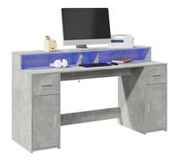 vidaXL Escritorio con LED madera ingeniería 160x55x91 cm en color Roble ahumado/Roble Sonoma/Blanco y más | estructura resistente ideal para salón dormitorio o estudio
