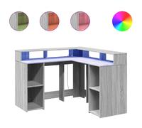 vidaXL Escritorio con LED madera ingeniería gris sonoma 130x130x91cm