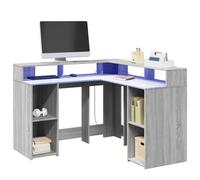 vidaXL Escritorio con LED madera ingeniería gris sonoma 130x130x91cm