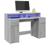 vidaXL Escritorio con LED madera ingeniería gris sonoma 140x55x91 cm
