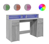 vidaXL Escritorio con LED madera ingeniería gris sonoma 140x55x91 cm