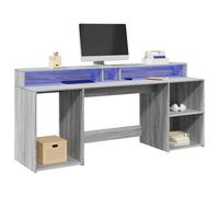 vidaXL Escritorio con LED madera ingeniería gris sonoma 200x55x91 cm