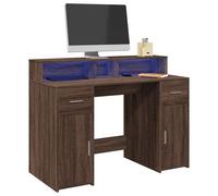 vidaXL Escritorio con LED madera ingeniería roble artisian 120x55x91cm en color artisian oak/Roble ahumado/Marrón roble y más | estructura resistente ideal para salón dormitorio o estudio