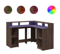 vidaXL Escritorio con LED madera ingeniería marrón roble 130x130x91 cm