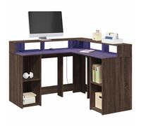 vidaXL Escritorio con luz LED madera ingeniería artisian 130x130x91 cm en color artisian oak/Roble Sonoma/Marrón roble | estructura resistente ideal para salón dormitorio o estudio