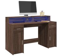 vidaXL Escritorio con LED madera ingeniería marrón roble 140x55x91 cm