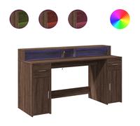 vidaXL Escritorio con LED madera ingeniería 160x55x91 cm en color Roble ahumado/Roble Sonoma/Blanco y más | estructura resistente ideal para salón dormitorio o estudio