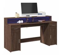 vidaXL Escritorio con LED madera ingeniería 160x55x91 cm en color Roble ahumado/Roble Sonoma/Blanco y más | estructura resistente ideal para salón dormitorio o estudio