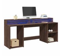 vidaXL Escritorio con luz LED madera ingeniería 200x55x91 cm en color Blanco/Marrón roble/artisian oak y más | estructura resistente ideal para salón dormitorio o estudio