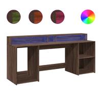 vidaXL Escritorio con luz LED madera ingeniería 200x55x91 cm en color Blanco/Marrón roble/artisian oak y más | estructura resistente ideal para salón dormitorio o estudio