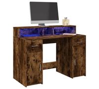 Escritorio Con Led Madera Ingeniería Roble Ahumado 120x55x91 Cm Vidaxl