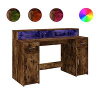 vidaXL Escritorio con LED madera ingeniería roble ahumado 140x55x91 cm