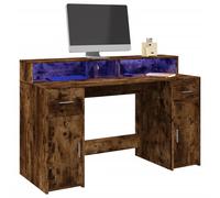 vidaXL Escritorio con LED madera ingeniería envejecida 140x55x91 cm en color Madera antigua/Roble Sonoma/Gris hormigón y más | estructura resistente ideal para salón dormitorio o estudio