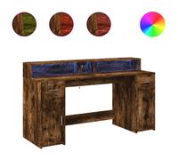 vidaXL Escritorio con LED madera ingeniería roble ahumado 160x55x91 cm
