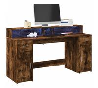 vidaXL Escritorio con LED madera ingeniería 160x55x91 cm en color Roble ahumado/Roble Sonoma/Blanco y más | estructura resistente ideal para salón dormitorio o estudio