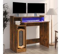 vidaXL Escritorio con LED madera ingeniería roble ahumado 97x45x90 cm