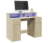 vidaXL Escritorio con LED madera ingeniería roble artisian 120x55x91cm en color artisian oak/Roble ahumado/Marrón roble y más | estructura resistente ideal para salón dormitorio o estudio