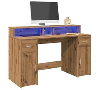 vidaXL Escritorio madera ingeniería Roble artisian con LED 140x55x91 cm