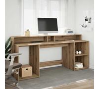 vidaXL Escritorio con luz LED madera ingeniería 200x55x91 cm en color Blanco/Marrón roble/artisian oak y más | estructura resistente ideal para salón dormitorio o estudio