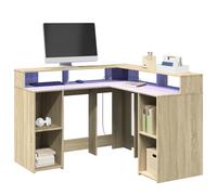 vidaXL Escritorio con LED Madera ingeniería Roble Sonoma 130x130x91 cm