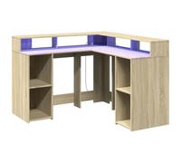 vidaXL Escritorio con LED - Madera ingeniería Roble Sonoma 130x130x91 cm