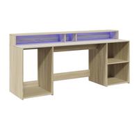 vidaXL Escritorio con LED Madera ingeniería Roble Sonoma 200x55x91 cm