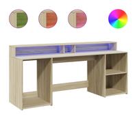 vidaXL Escritorio con LED madera ingeniería roble Sonoma 200x55x91 cm