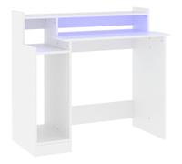 vidaXL Escritorio con luz LED madera contrachapada blanco 97x45x90 cm