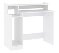 vidaXL Escritorio con luz LED Blanco – Mesa ordenador con estantería de madera contrachapada