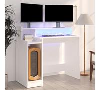 vidaXL Escritorio con luz LED madera contrachapada blanco 97x45x90 cm