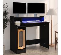 vidaXL Escritorio con luz LED madera contrachapada negro 97x45x90 cm