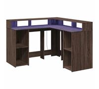 vidaXL Escritorio con luz LED madera ingeniería artisian 130x130x91 cm en color artisian oak/Roble Sonoma/Marrón roble | estructura resistente ideal para salón dormitorio o estudio