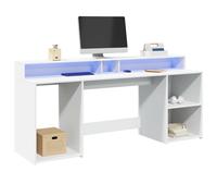 vidaXL Escritorio con luz LED madera ingeniería 200x55x91 cm en color Blanco/Marrón roble/artisian oak y más | estructura resistente ideal para salón dormitorio o estudio