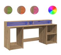 vidaXL Escritorio con luz LED madera ingeniería 200x55x91 cm en color Blanco/Marrón roble/artisian oak y más | estructura resistente ideal para salón dormitorio o estudio