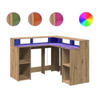 vidaXL Escritorio con luz LED madera ingeniería artisian 130x130x91 cm en color artisian oak/Roble Sonoma/Marrón roble | estructura resistente ideal para salón dormitorio o estudio