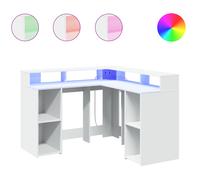 vidaXL Escritorio con luz LED madera ingeniería blanco 130x130x91 cm