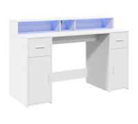 vidaXL Escritorio con luz LED madera de ingeniería Blanco 140x55x91 cm