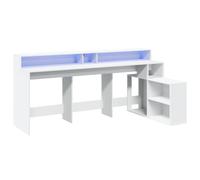 vidaXL Escritorio con luz LED Madera de ingeniería Blanco 200x104x91 cm