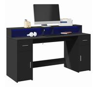 vidaXL Escritorio con luz LED madera ingeniería negro 160x55x91 cm