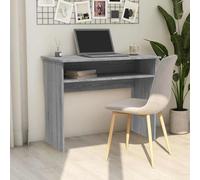 vidaXL Escritorio Estudio para ordenador – Madera contrachapada, estantes Gris Sonoma 90x50x74 cm