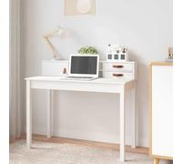 vidaXL Escritorio madera maciza pino blanco Mesa ordenador con almacenamiento y estantes 110x50x93 cm