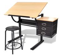 vidaXL Escritorio inclinable Mesa de dibujo Mueble oficina con tablero y taburete