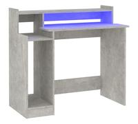 vidaXL Escritorio LED madera contrachapada gris hormigón 97x45x90 cm