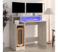 vidaXL Escritorio LED madera contrachapada gris hormigón 97x45x90 cm
