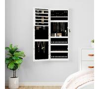 vidaXL Espejo con joyero y luces LED para pared, armario de joyería con almacenaje, blanco